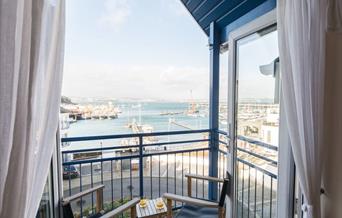 Balcony with view, 62 Moorings Reach, Brixham, Devon