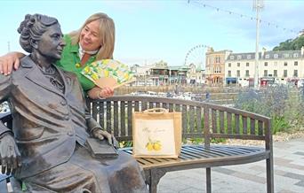 Miss Lemon at Agatha Christie's bench Torquay