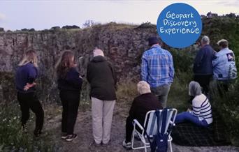 Group of people watching for the Twilight Bat Walk, Berry Head, Brixham