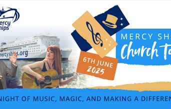 Mercy Ships Church Tour Torbay poster of a ship and speaker