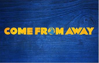Come From Away Logo with a picture of the Earth Palace Theatre Paignton