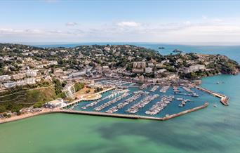Drone shot of Torquay harbour and marina