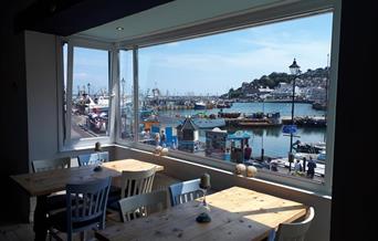 Brixham harbour view from, Crusoes, The Quay, Brixham, Devon