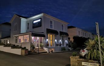 Harmony B&B Exterior at Night, Torquay, Devon