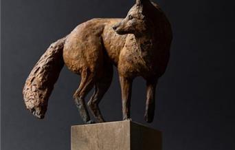Summer Sculpture Exhibition Artizan Gallery 7 Lucius Street Young fox on a plinth