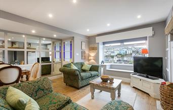 Lounge with harbour view, Front Row Cottage, 77 King Street, Brixham, Devon