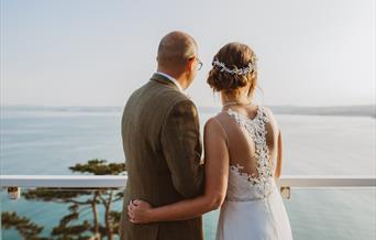Just married couple viewing the bay from Wedding Open Days - The Imperial Hotel