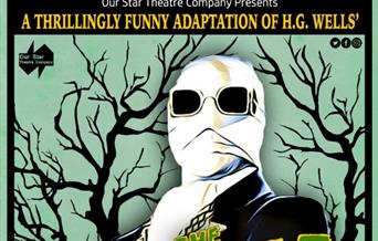 The Invisible Man drawing of a man wrapped in bandages, wearing dark glasses.