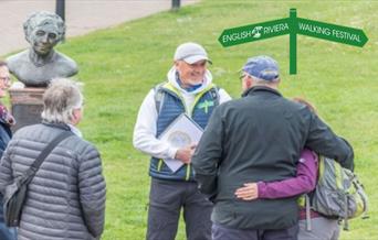Graham Kerr of English Riviera Walking Tours and the English Riviera Walking Festival talking to a group on the Agatha Christie's Extraordinary Life W