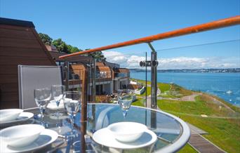 Balcony and view, Puffin 4, The Cove, Brixham, Devon