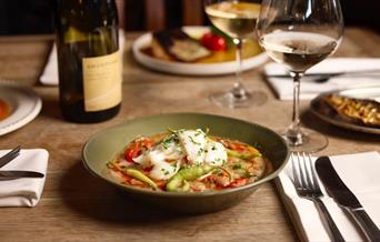 Meal and wine at ROAM, Sandridge Barton