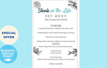 Menu for Shoals on the Lido – England’s Seafood Feast Special