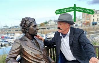 Graham Kerr of English Riviera Walking Tours sat on the bench next to Agatha Christie