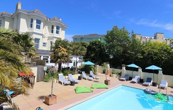 View of the swimming pool and sun terrace The Cimon