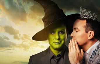 Matt Forde: Defying Calamity. Matt Forde in Place of Galinda, Wicked whispering in Elphaba's ear, similar to original photo