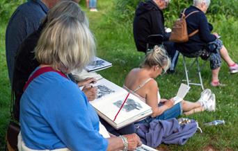 Sketching at the Apple Orchard overlooking Cockington Court