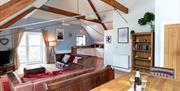 Open plan dining area, lounge, kitchen, 2 The Old Chapel, Brixham, Devon