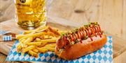 Pint, chips and hot dog served at Oktoberfest at The Bull and Bush Torquay