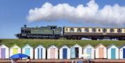 Steam locomotive Goliath over the beach huts at Goodrington Sands