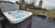 Hot Tub and decking area with view at The Grottoes, Braddons Hill Road East