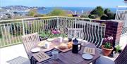 Outside terrace with sea view, Harbour Lights, 15 Lady Park Road, Torquay, Devon