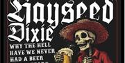 Hayseed Dixie Arena Torquay laughing skeleton in a straw hat with a glass of beer