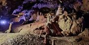 Stalagmites and stalactites at Kents Cavern Discovery Evenings, Kents Cavern, Torquay,