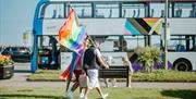 Pride flag with Stagecoach bus, Torbay Pride, Torquay