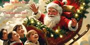 Santa in his sleight with delighted children listening to his stories