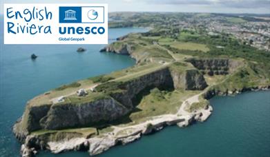 An arial view of Berry Head, part of the English Riviera UNESCO Global Geopark.