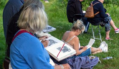 Sketching at the Apple Orchard overlooking Cockington Court
