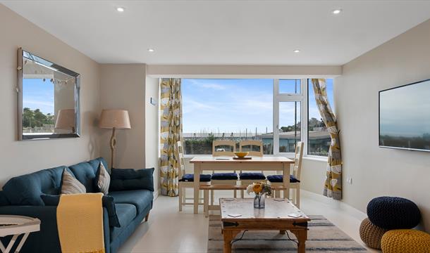 Lounge with sea view, 1 Dolphin Court, Overgang, Brixham. Devon