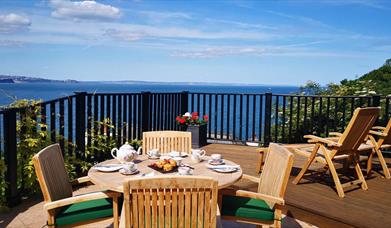 Decking and view, Bay Cottage, Cary Arms, Babbacombe, Torquay