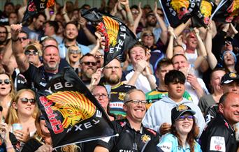 Home supporters, Exeter Chiefs, Sandy Park, Exeter, Devon