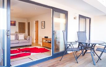 Balcony with outside seating, Plover 3, The Cove, Brixham Devon