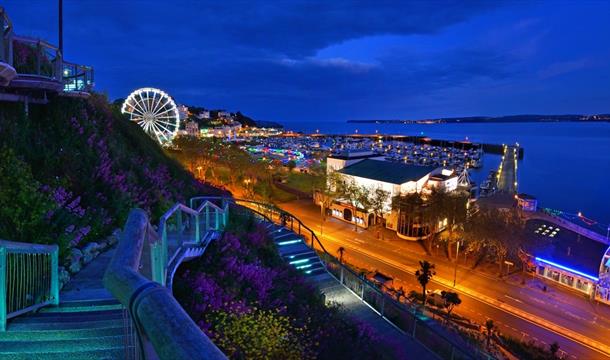 Looking at the Princess Theatre from rock walk in Torquay, Devon