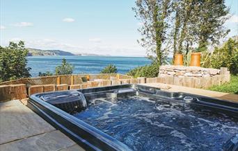 Hot Tub and view, Seaview Cottage Number 7, Cary Arms, Babbacombe, Torquay