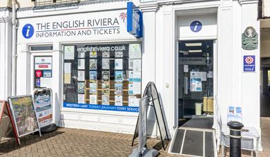 Accessible entrance to the English Riviera Visitor Information Centre on Torquay harbourside, Torquay, Devon