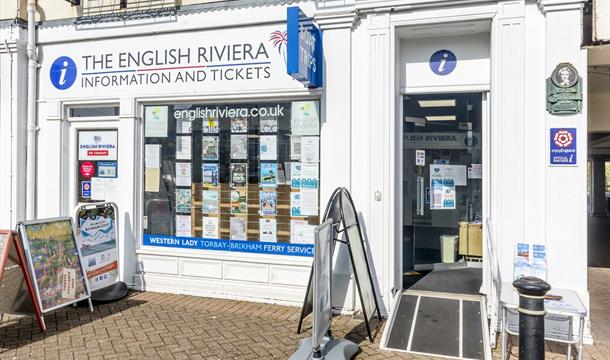 Accessible entrance to the English Riviera Visitor Information Centre on Torquay harbourside, Torquay, Devon