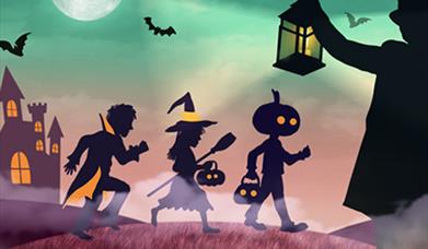 Gather your little monsters for a ghoulishly good day out at Eltham Palace this Halloween half term - Halloween illustration with children dressed up 