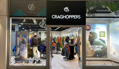 Outside Craghoppers at The O2. A minimalist shop filled with a huge selection of items.