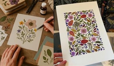 A seasonal art workshop exploring the mindful craft of pressed flowers, where you’ll learn to preserve blooms and create your own pressed flower artwo