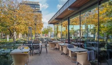 The outdoor terrace at The Guardhouse in Royal Arsenal, Woolwich.