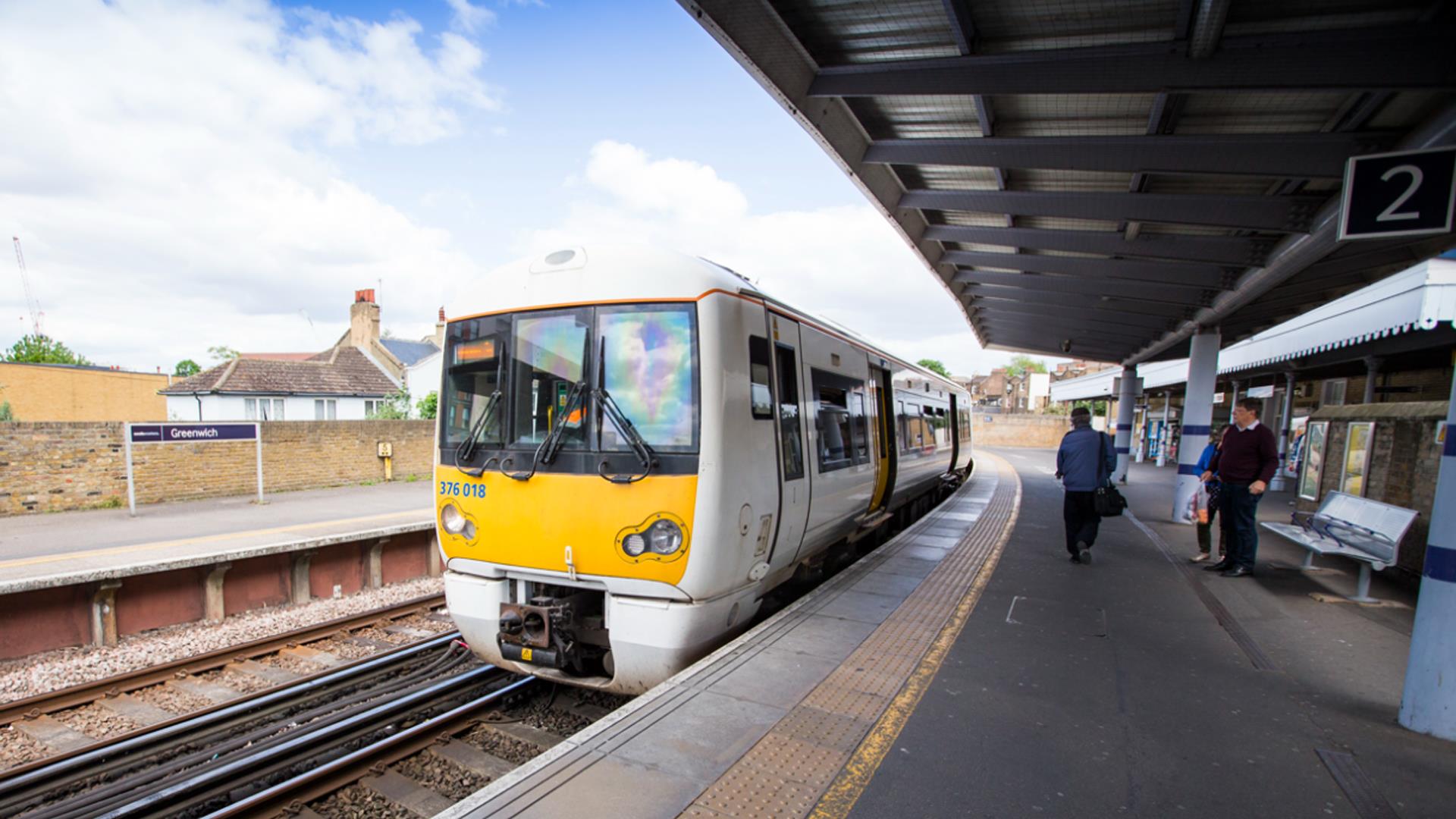 A Southeastern train at a platform in Greenwich