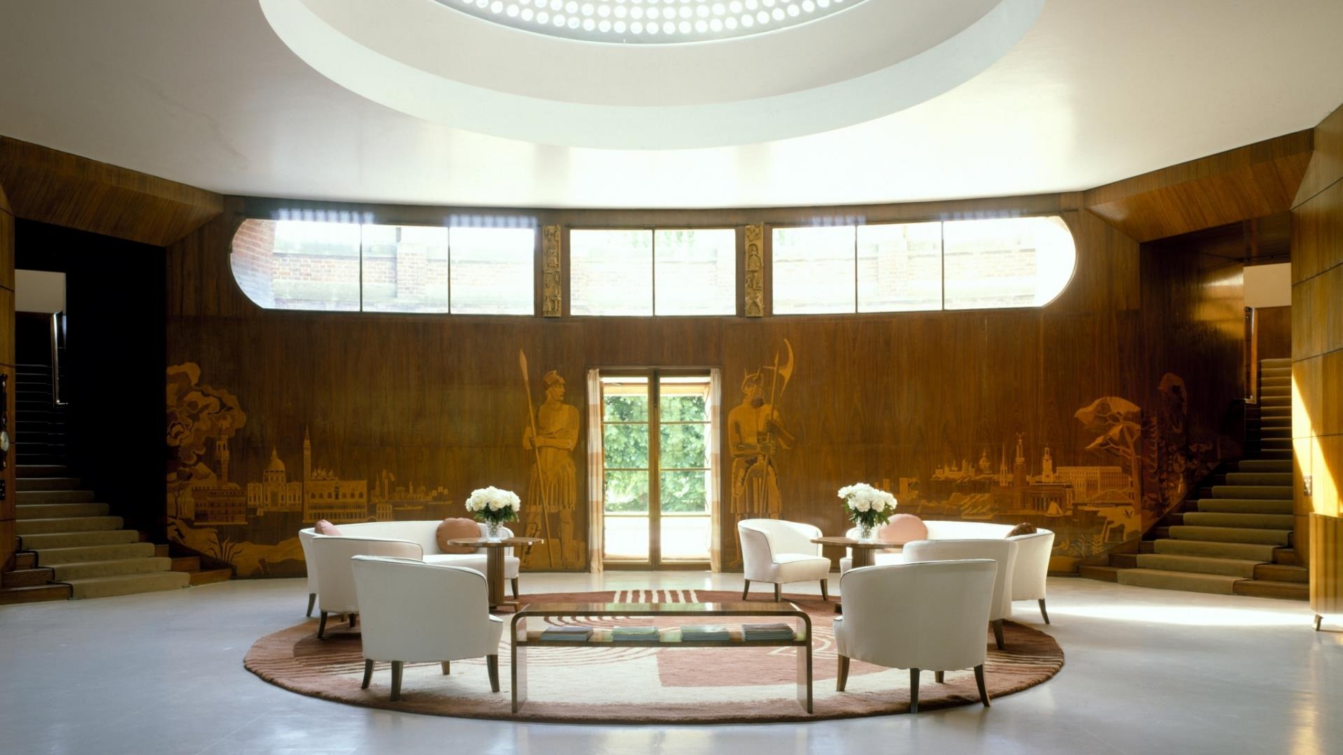 The main art deco entrance hallway at Eltham Palace and Gardens in Greenwich.