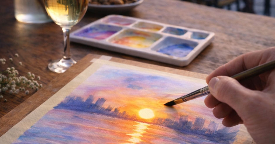 Sip and Paint Sunset Watercolour Workshop at The Oystercatcher