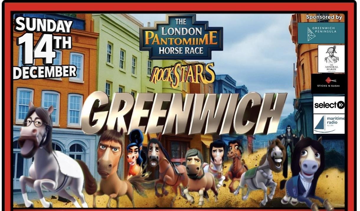 a poster with horses racing and a route