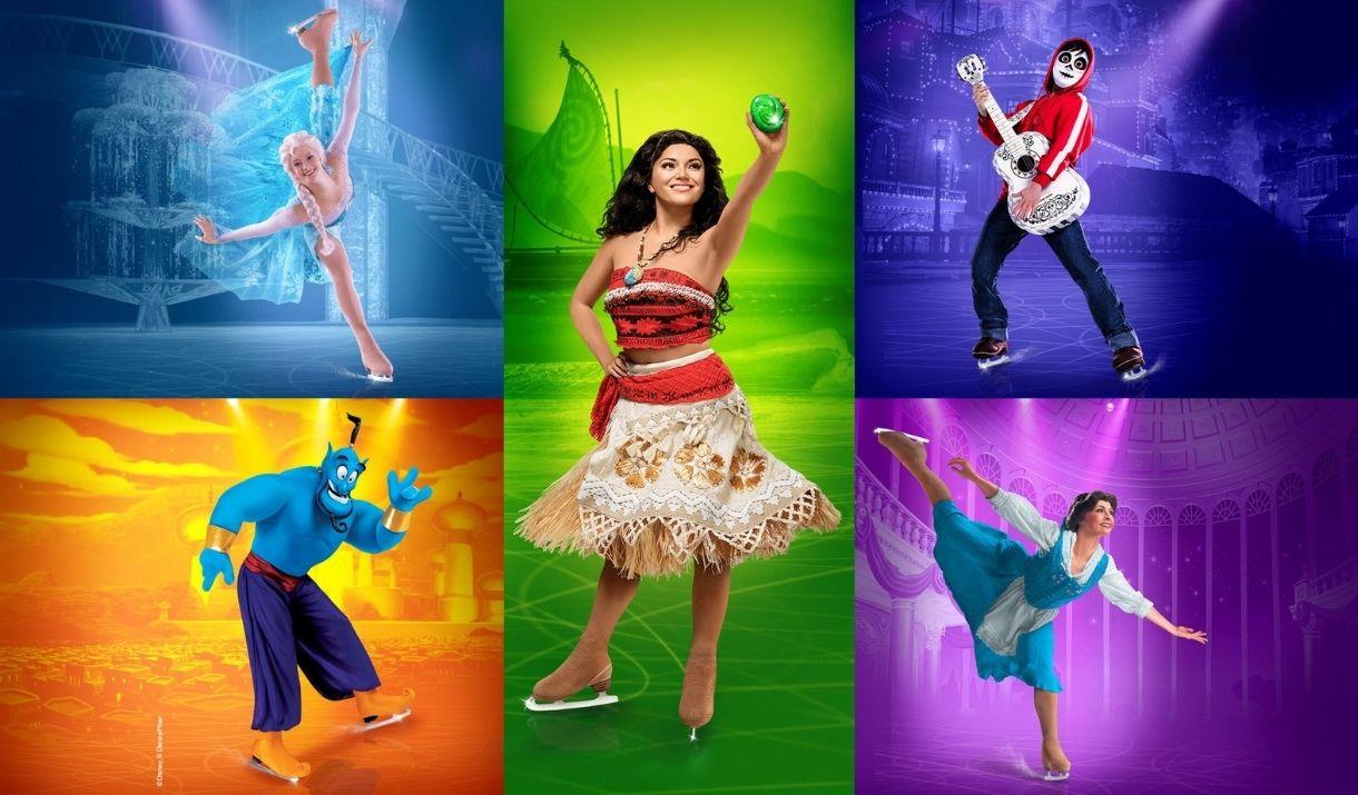 Disney On Ice presents Dream Big, featuring Disney friends such as Mickey, Minnie, Miguel, Moana, Elsa, Belle, Genie, and more