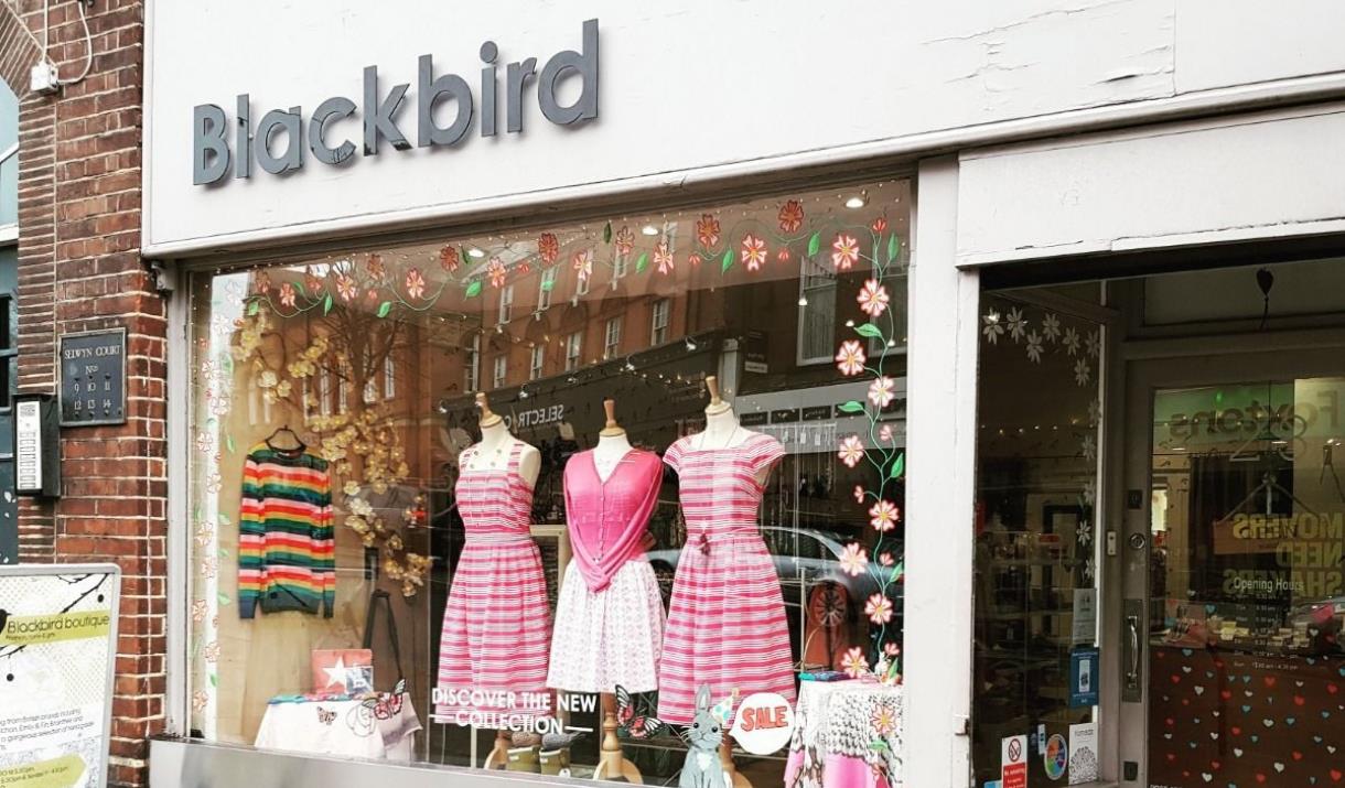 Outside Blackbird Boutique in Greenwich, showing a stylish store with plenty to shop for.