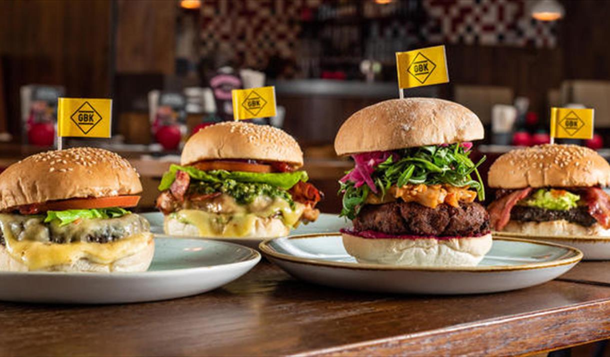 A selection of GBKs gourmet burgers.